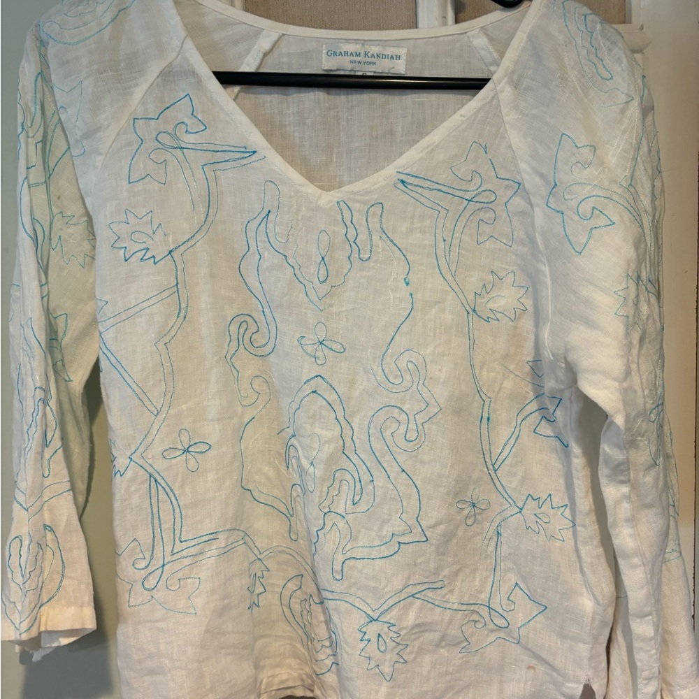 Linen Cotton Graham Kandiah Embroidered Shirt Small